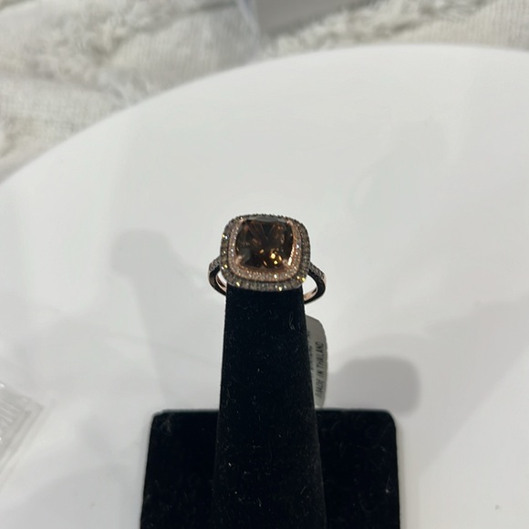 SMOKY QUARTZ APR 2.5ct RING .34 TW DIAMOND 14KT ROSE GOLD HALO SIZE 7 EXQUISITE - Picture 8 of 16